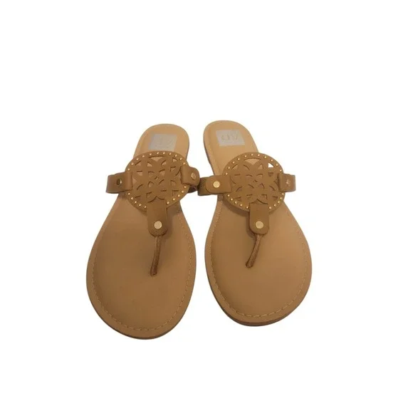 Dolce Vita Sandal Womens 11 Gotie Flip Flop Brown Tan Gold Tone Hardware DKBJ - Picture 9 of 9